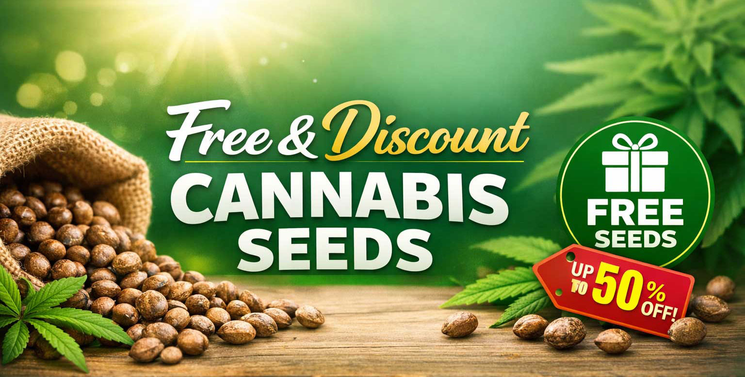 Free cannabis seeds and up to 50 percent discount promotion